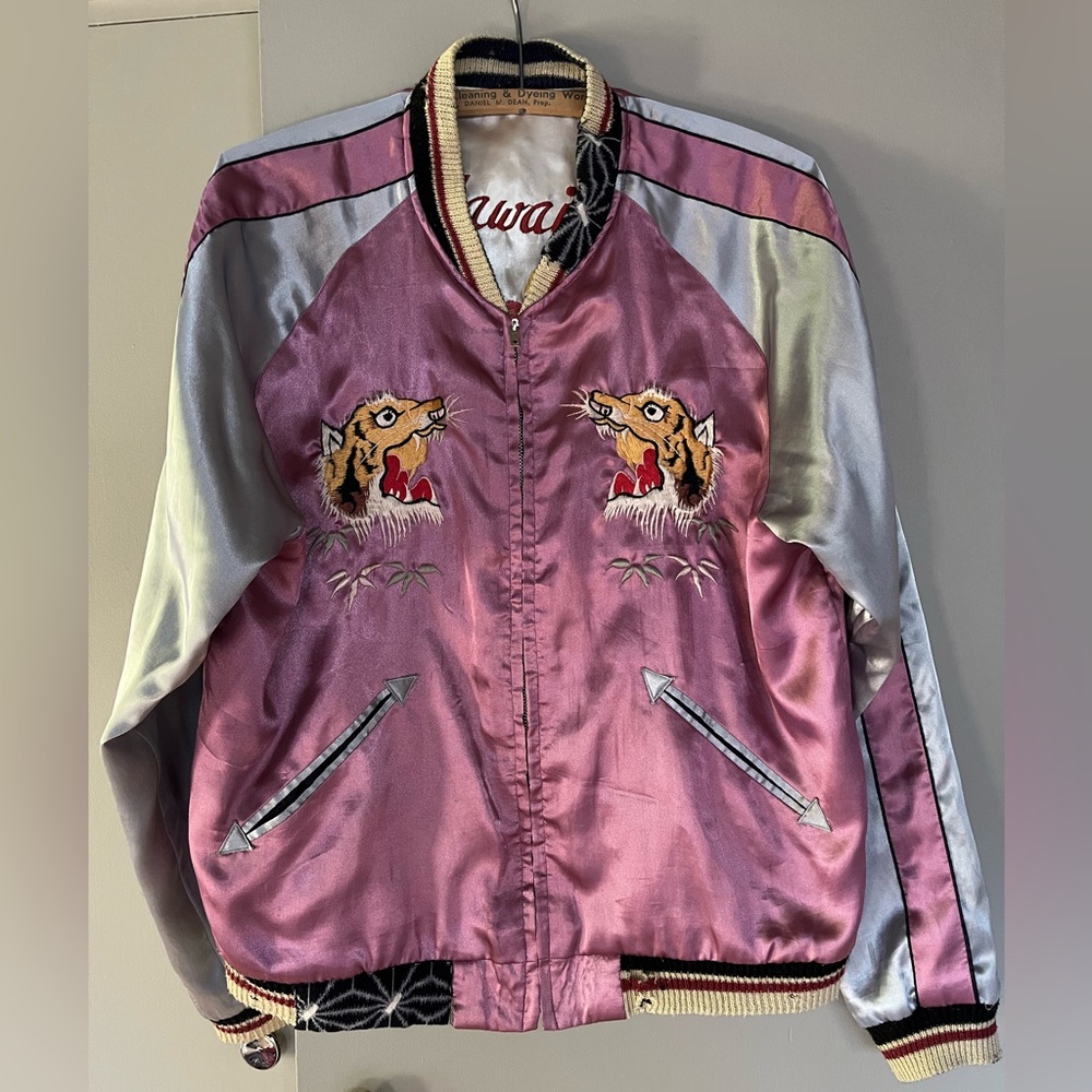 Vintage Reversible Embroidered Satin Bomber Jacket